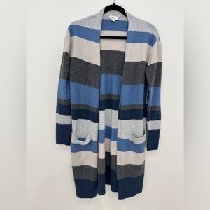 Blue and gray striped cardigan. Size XS. New with tag.